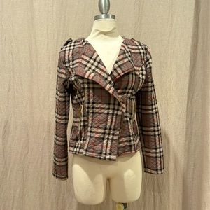 Plaid jacket - taupe black red zipper with pockets